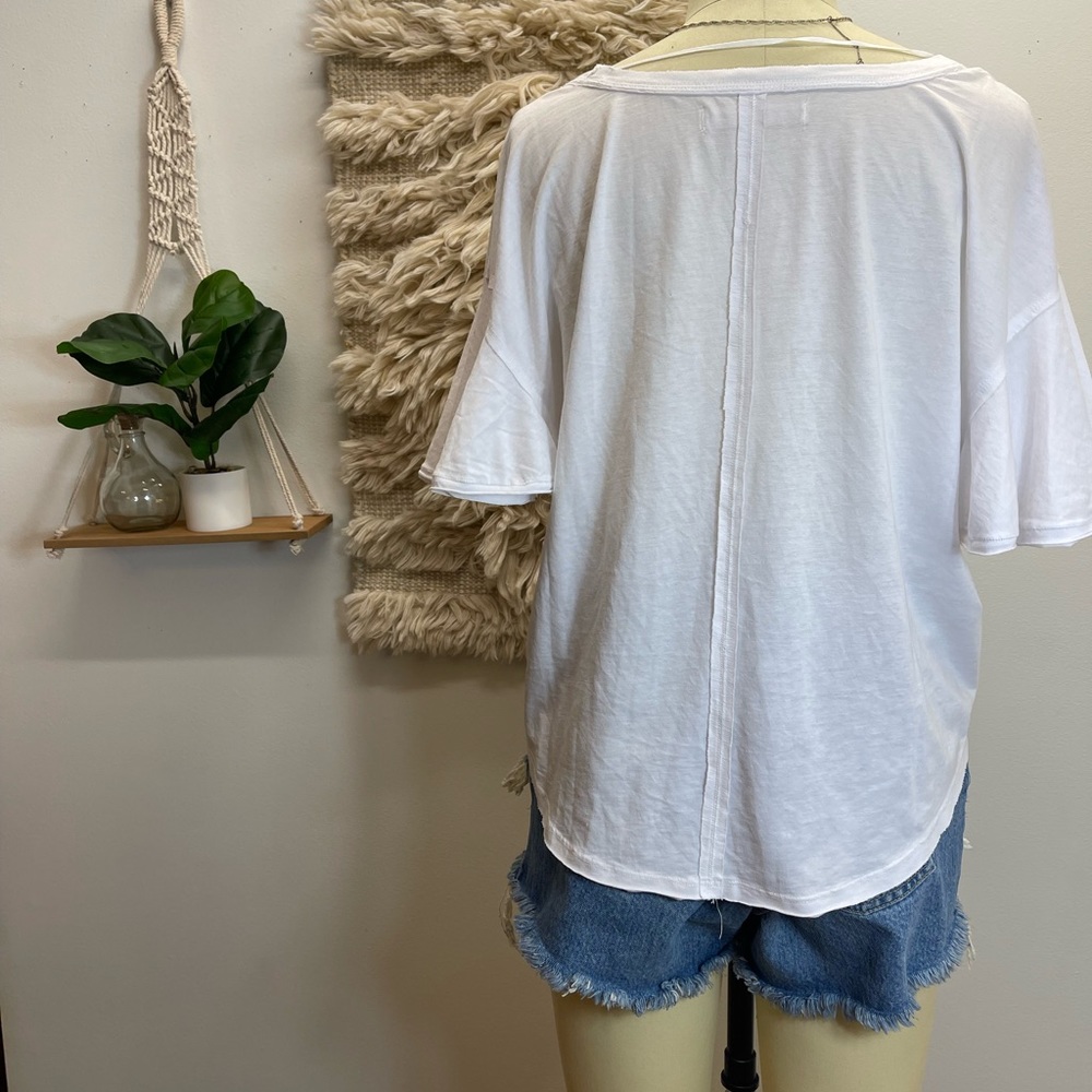 Free People  Loose Sleeves Top Crew Tee Lightweight T-Shirt White Cotton Blend - Picture 13 of 14